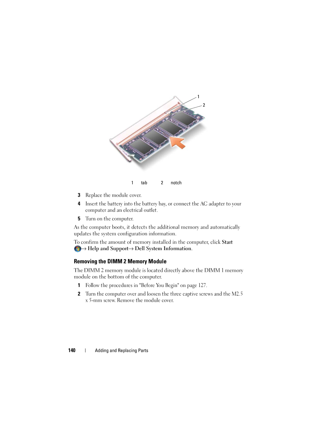 Dell RW491 owner manual Removing the Dimm 2 Memory Module 