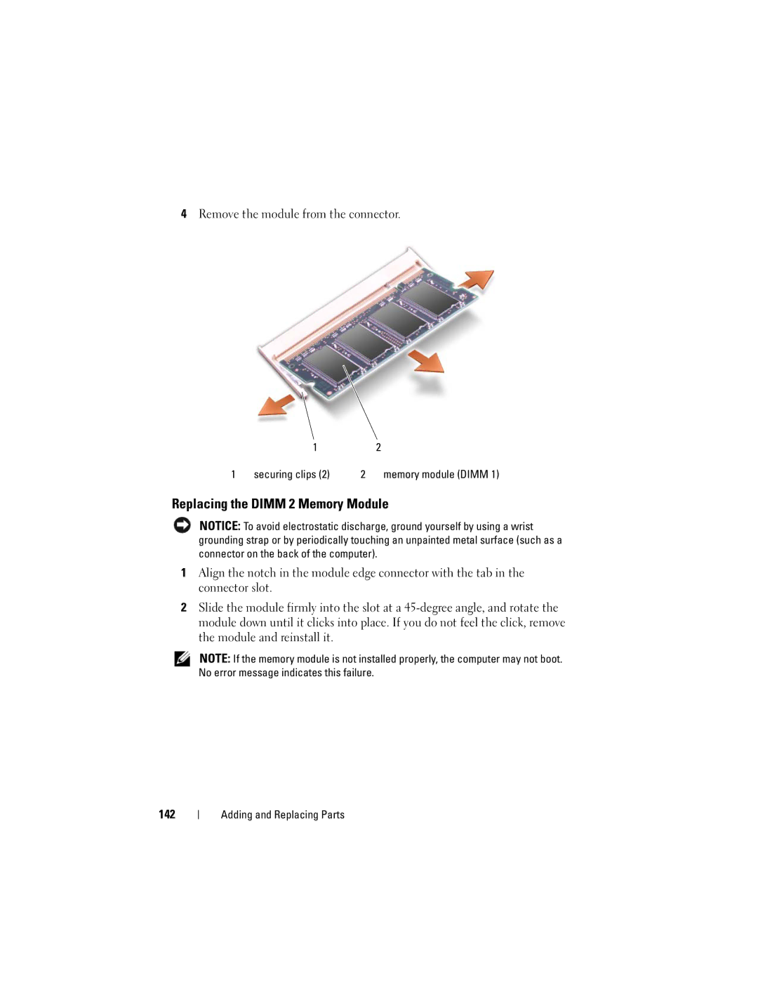 Dell RW491 owner manual Replacing the Dimm 2 Memory Module, Remove the module from the connector 