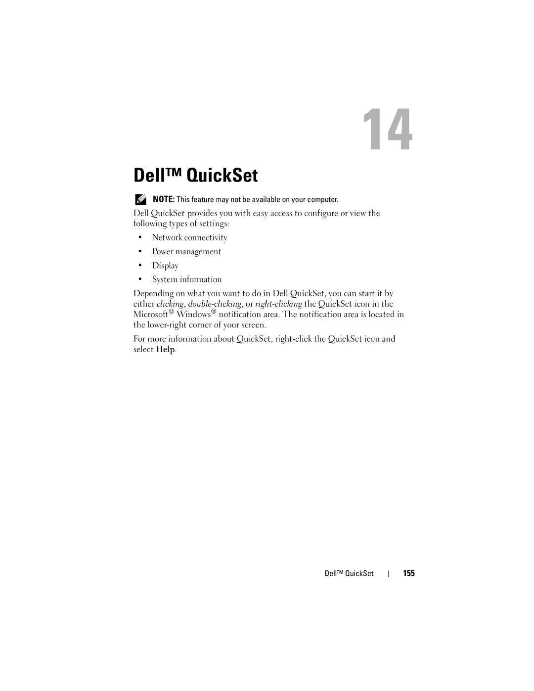 Dell RW491 owner manual Dell QuickSet, 155 