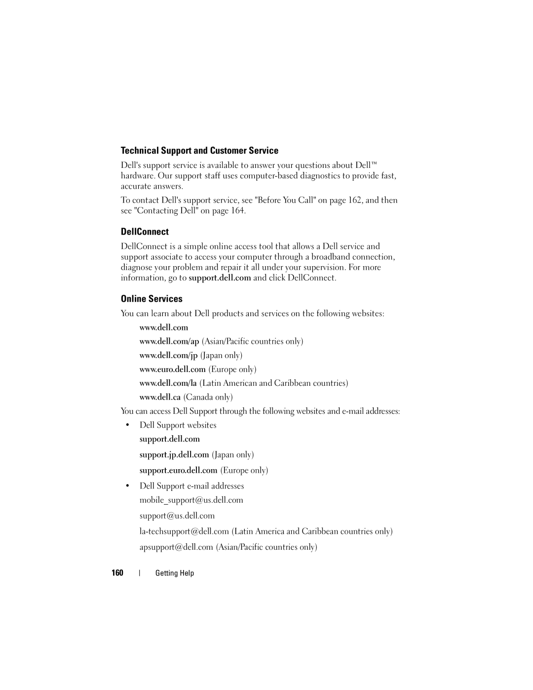 Dell RW491 owner manual Technical Support and Customer Service, DellConnect Online Services 