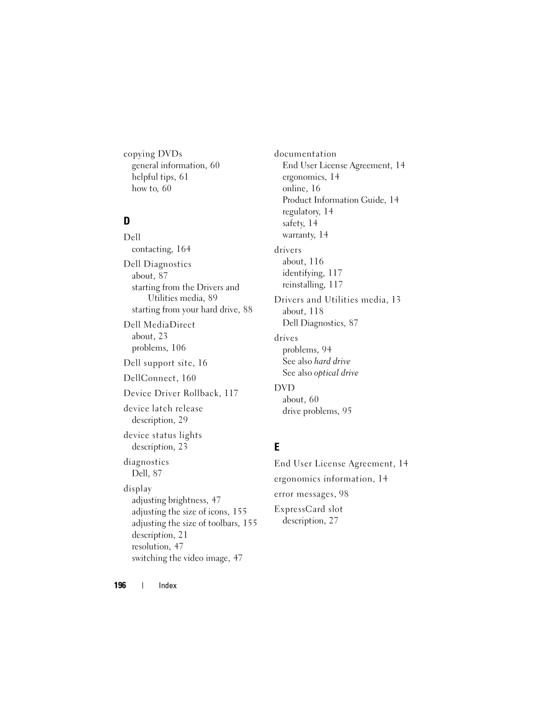 Dell RW491 owner manual Index 