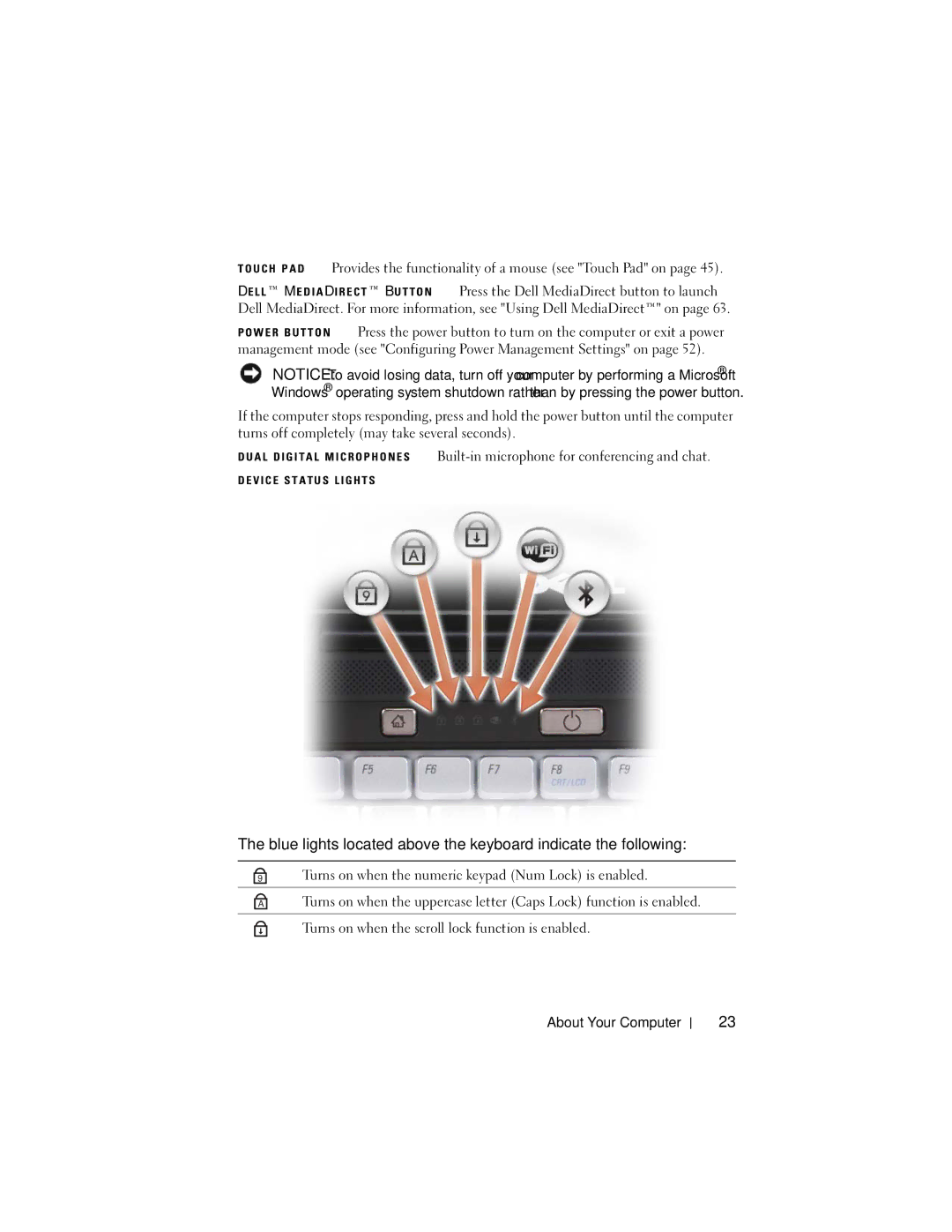 Dell RW491 owner manual V I C E S T a T U S L I G H T S 