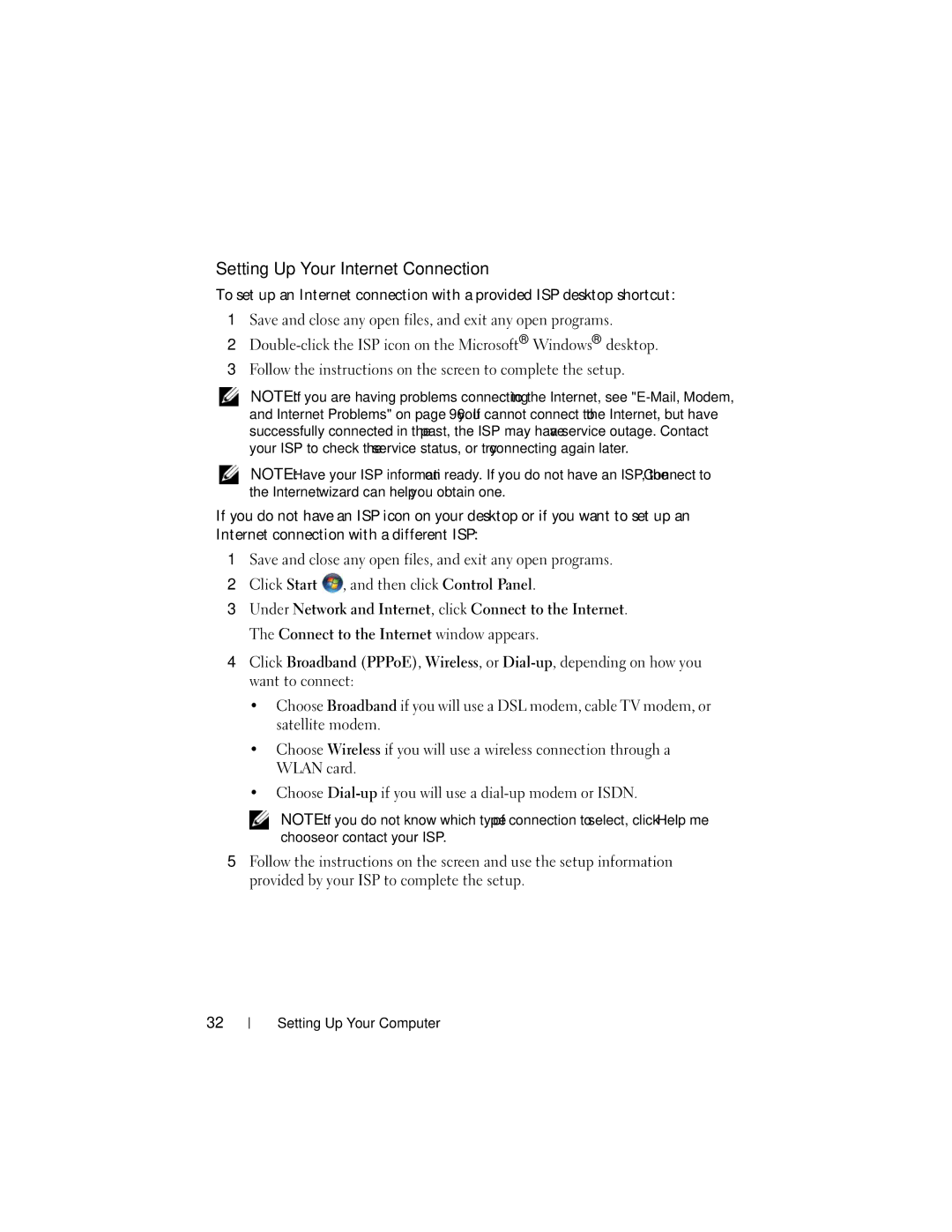 Dell RW491 owner manual Setting Up Your Internet Connection 