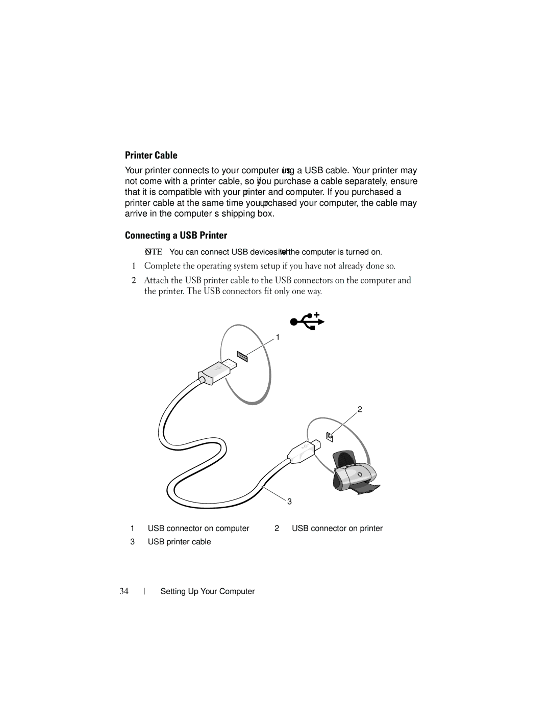 Dell RW491 owner manual Printer Cable, Connecting a USB Printer 