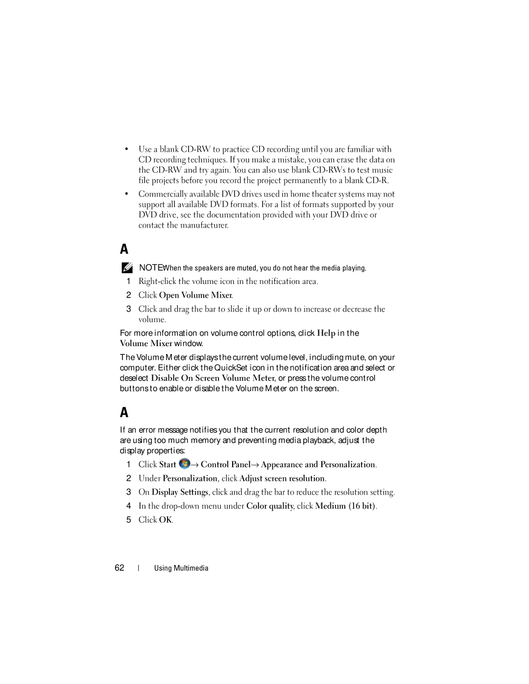 Dell RW491 owner manual Adjusting the Volume, Adjusting the Picture 