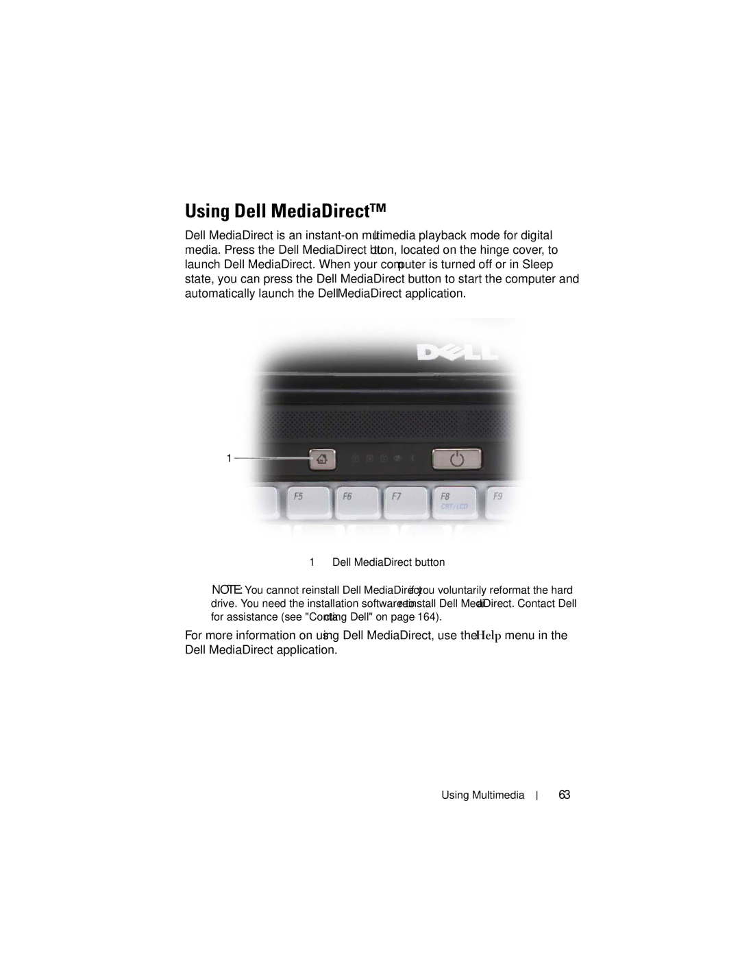 Dell RW491 owner manual Using Dell MediaDirect 