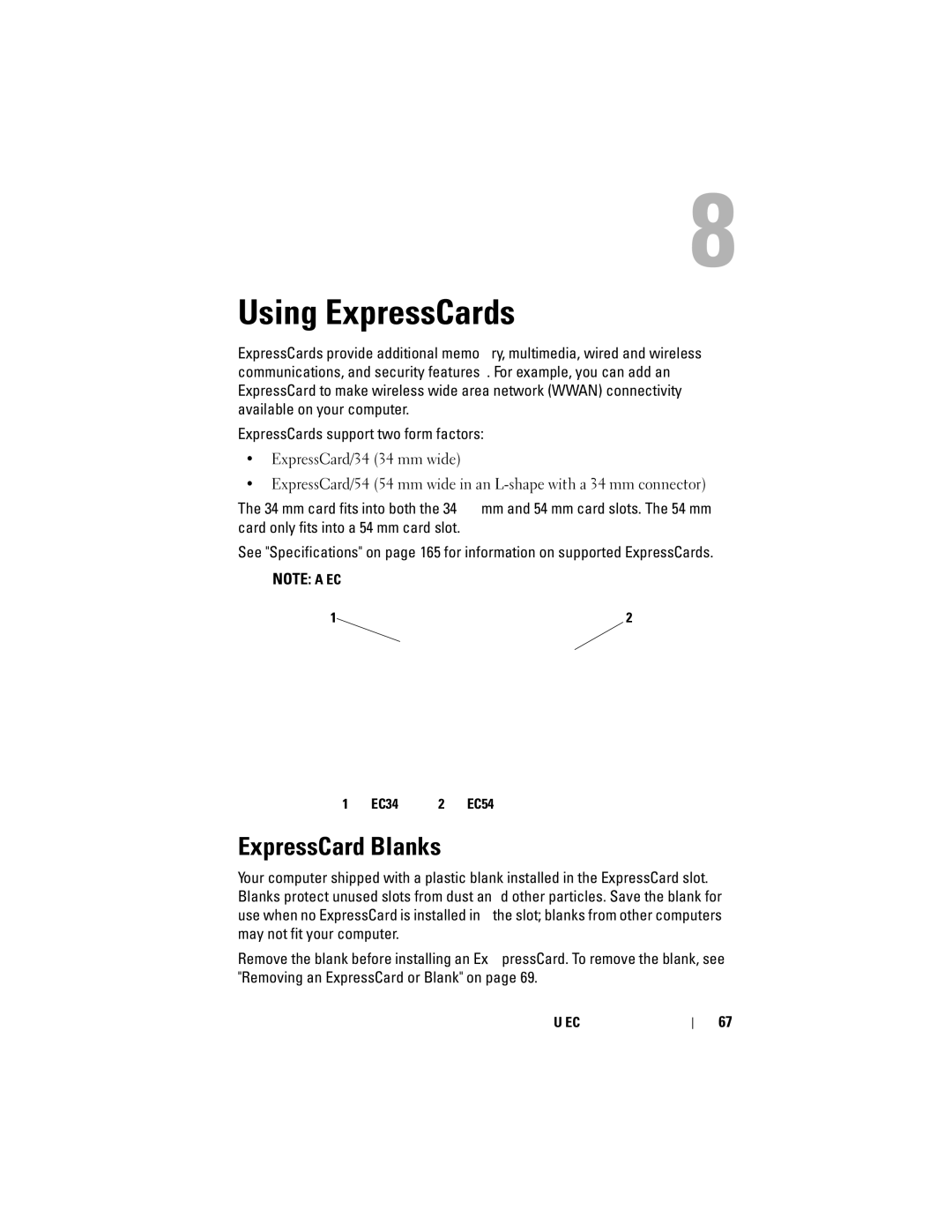 Dell RW491 owner manual Using ExpressCards, ExpressCard Blanks 