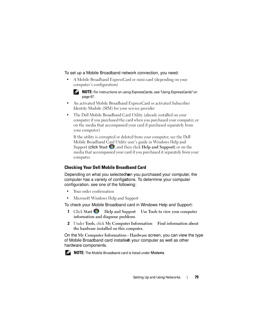 Dell RW491 owner manual Checking Your Dell Mobile Broadband Card 