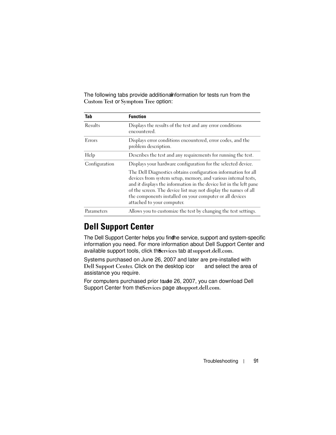 Dell RW491 owner manual Dell Support Center, Configuration 