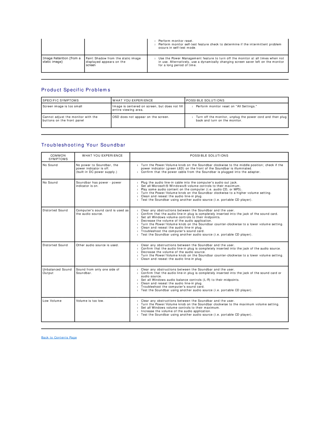 Dell S1709W appendix Product Specific Problems, Troubleshooting Your Soundbar 