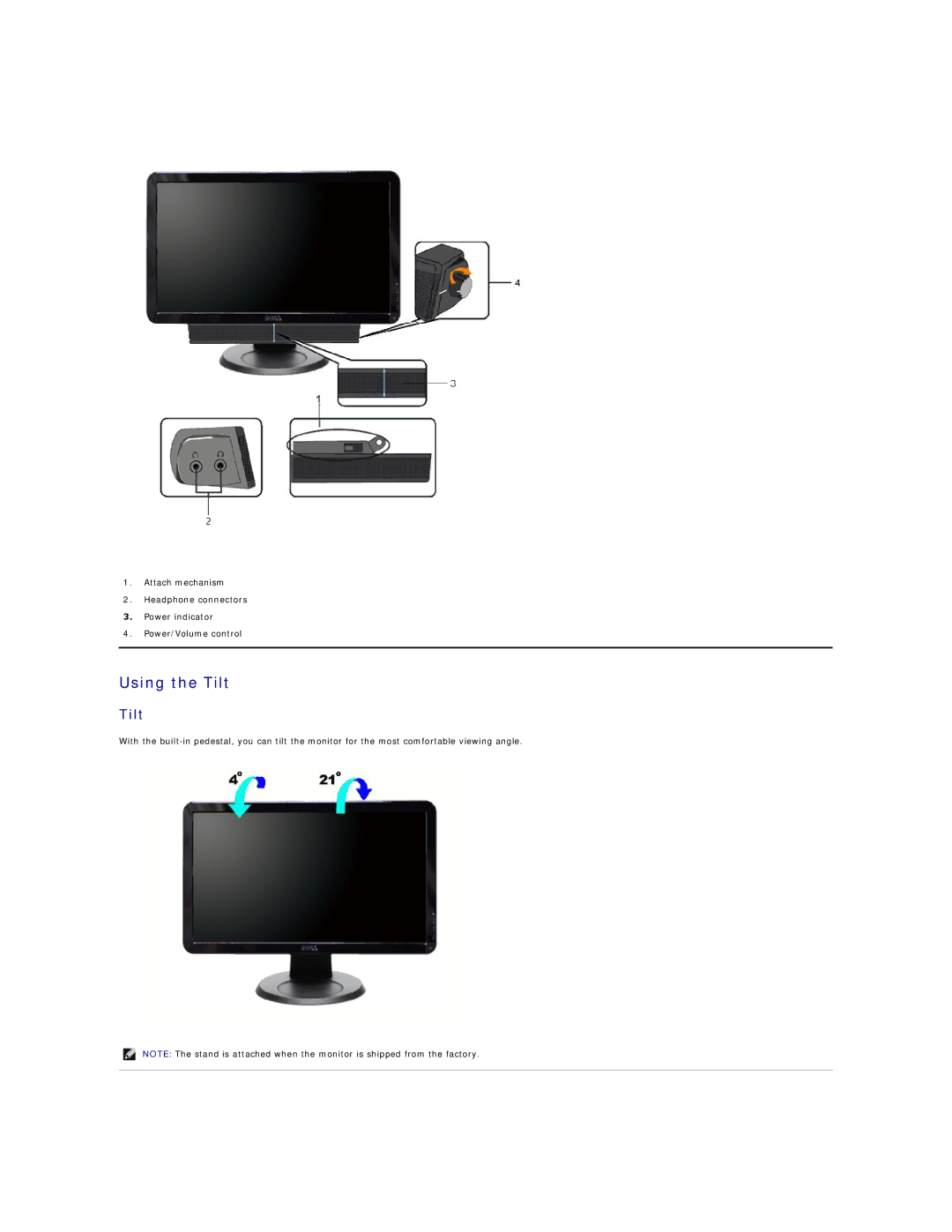 Dell S1909W appendix Using the Tilt 