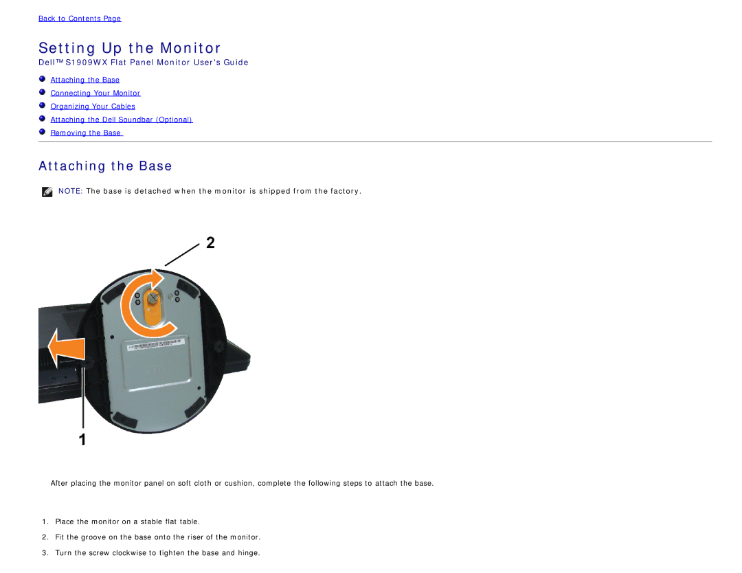 Dell S1909WX appendix Setting Up the Monitor 