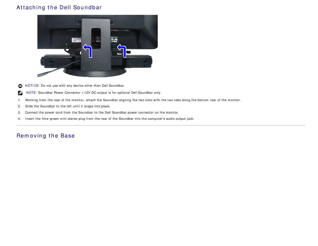 Dell S1909WX appendix Attaching the Dell Soundbar 