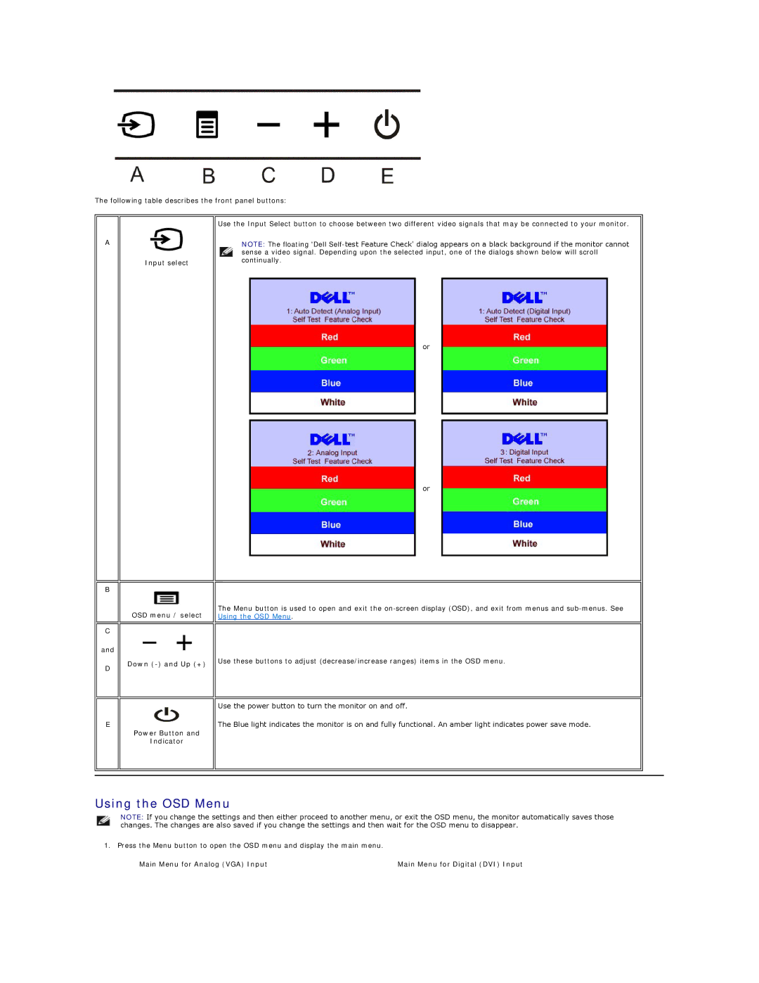 Dell S199WFP appendix Using the OSD Menu, Input select 