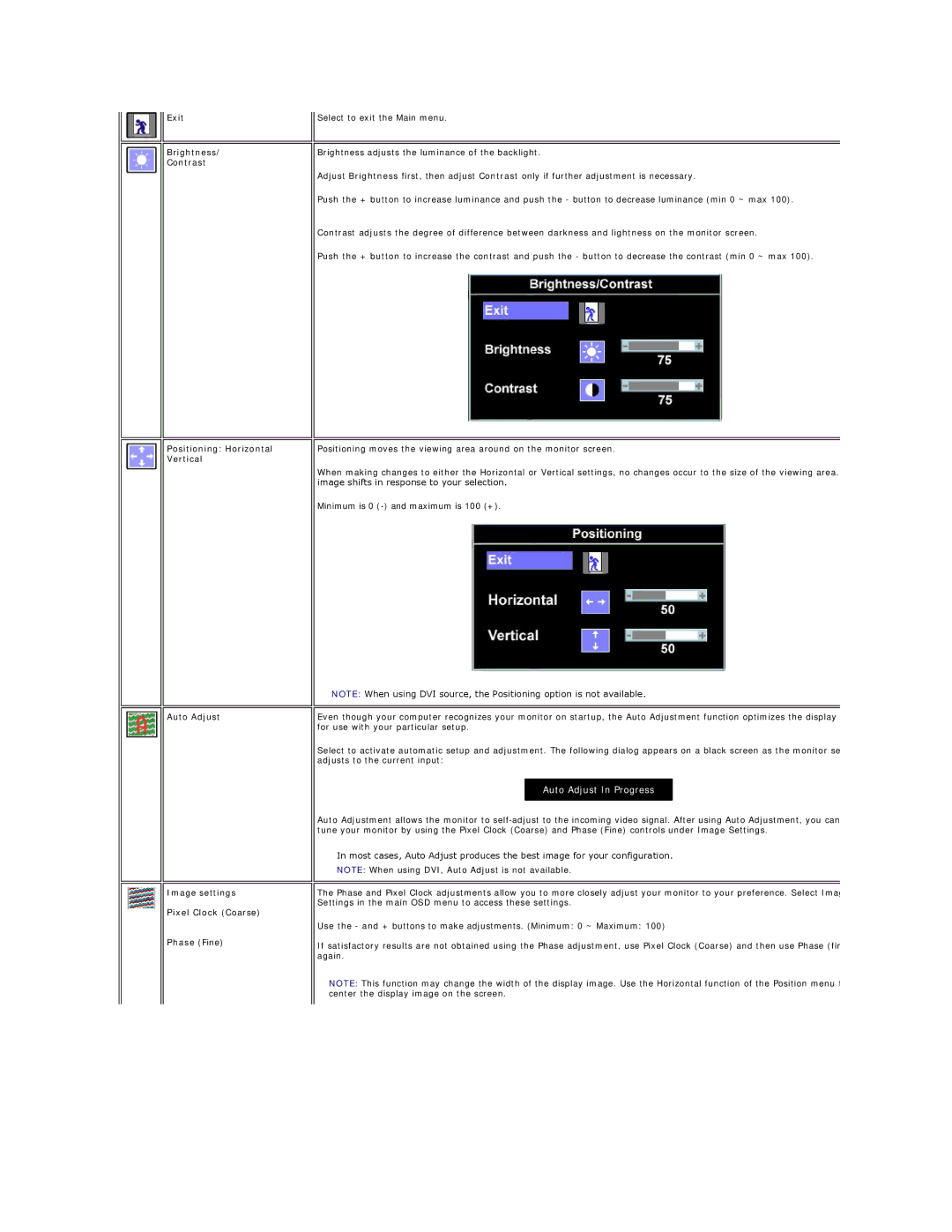 Dell S199WFP appendix Auto Adjust In Progress 