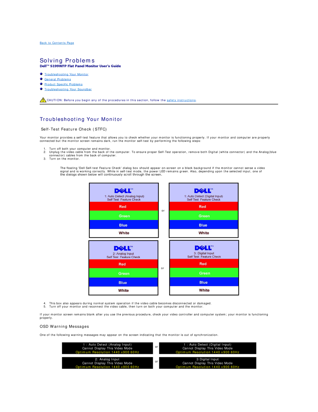 Dell S199WFP appendix Solving Problems, Troubleshooting Your Monitor 