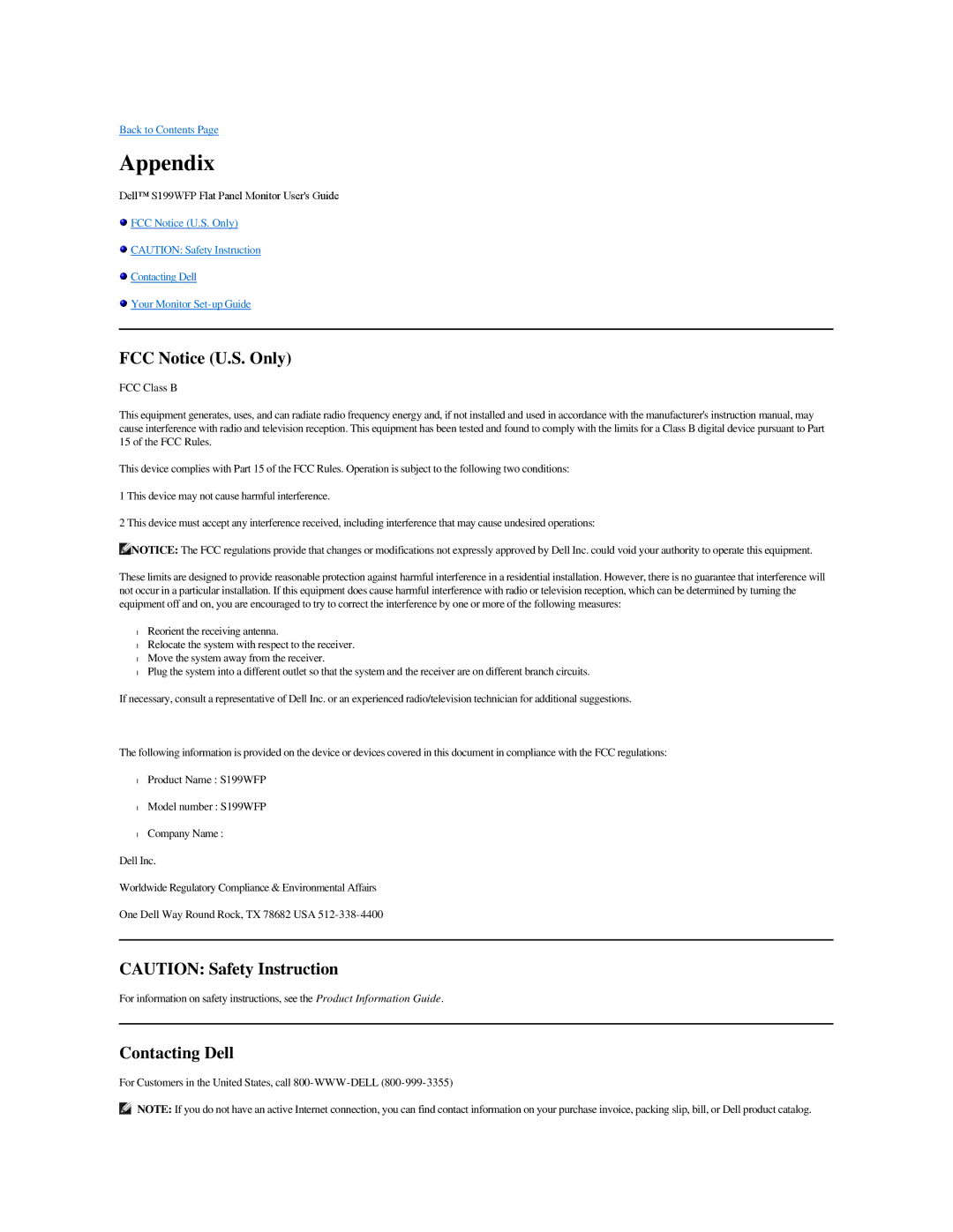 Dell S199WFP appendix Appendix 