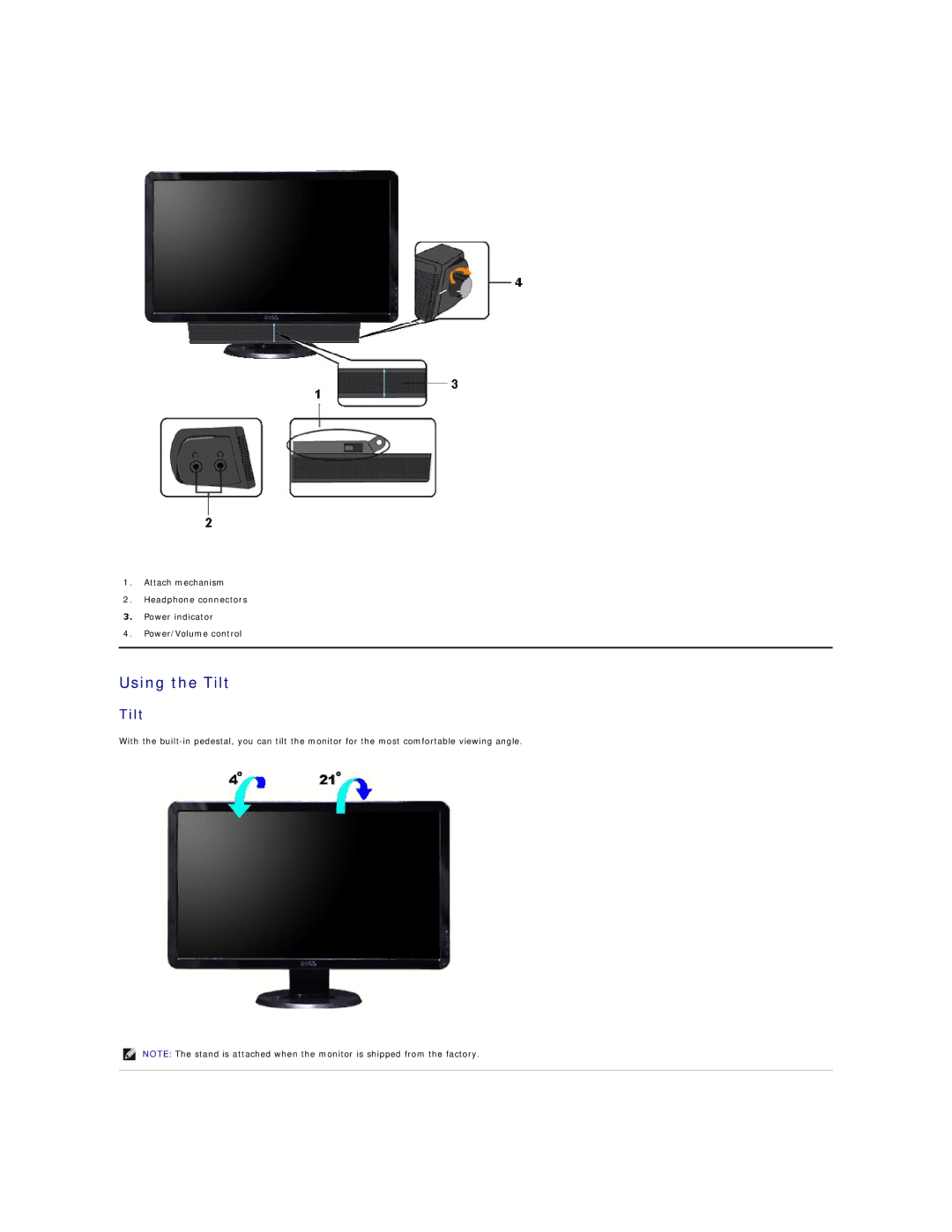 Dell S2209W appendix Using the Tilt 