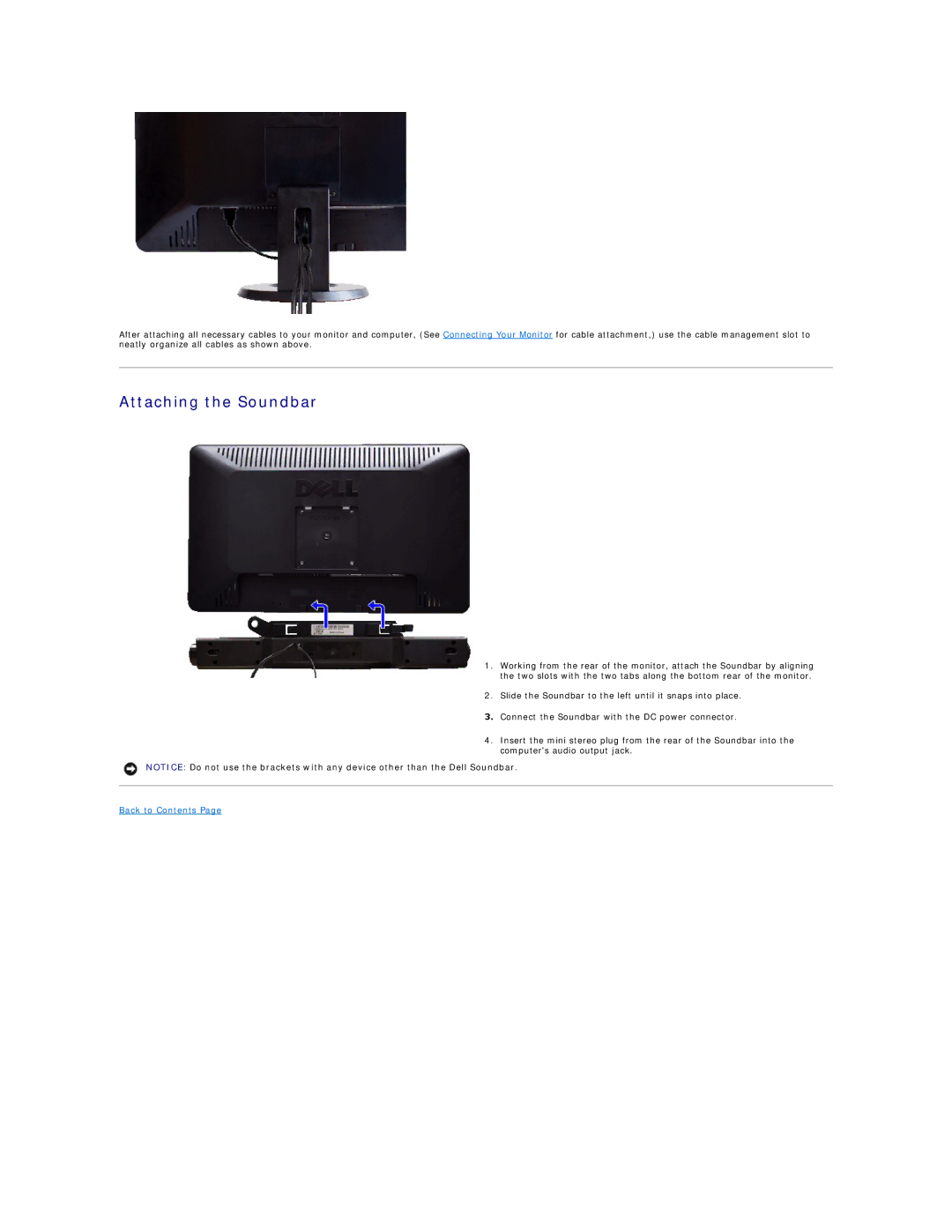 Dell S2209W appendix Attaching the Soundbar 