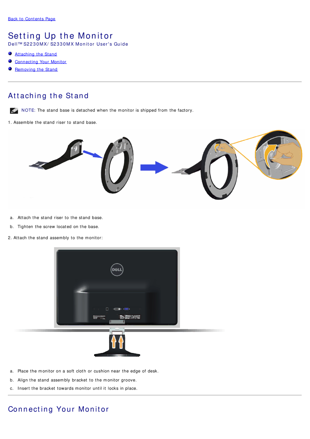 Dell S2330MX, S2230mx manual Setting Up the Monitor 