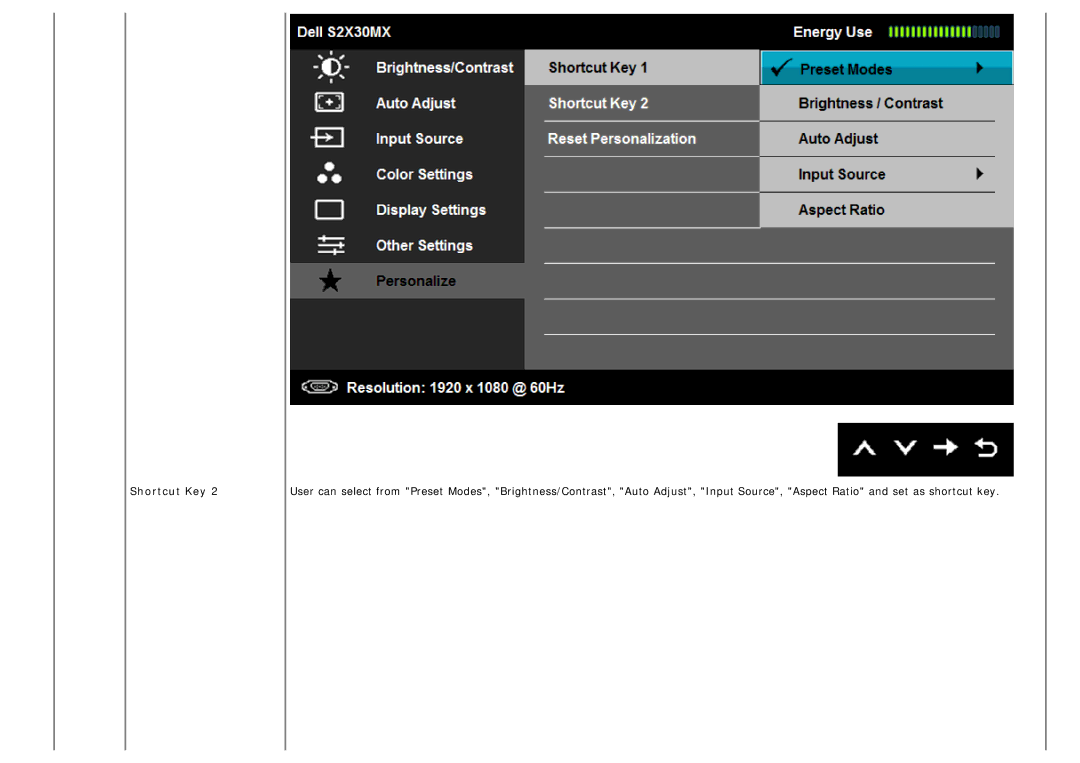 Dell S2230mx, S2330MX manual Shortcut Key 