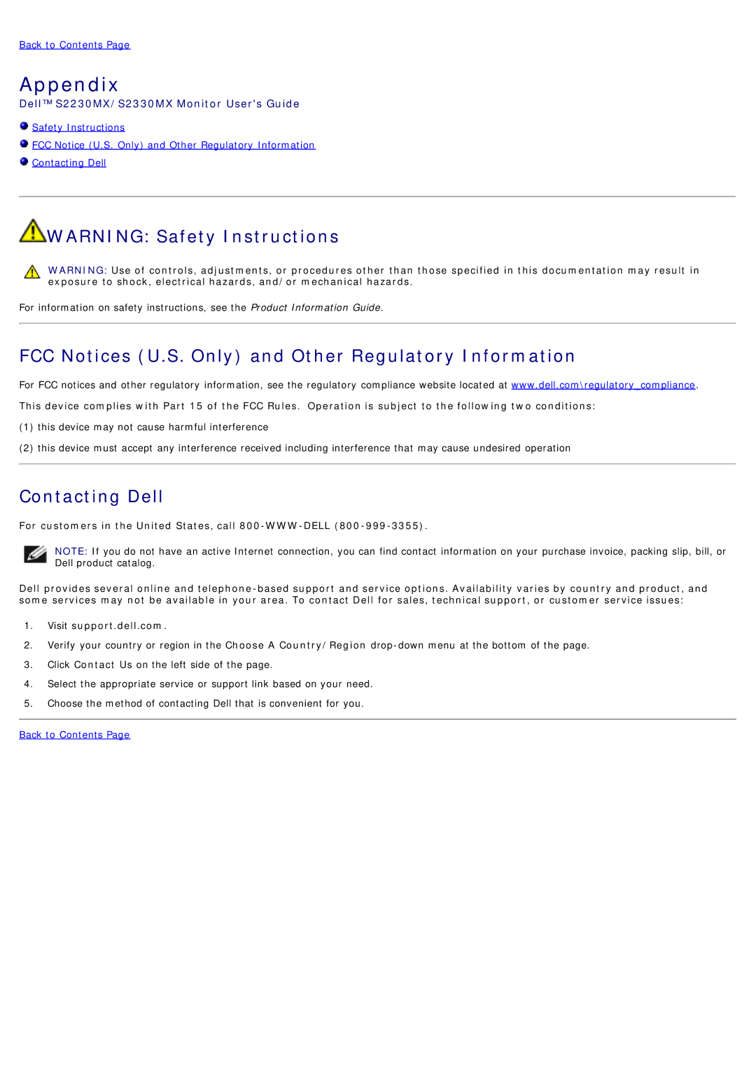 Dell S2330MX, S2230mx manual Appendix 