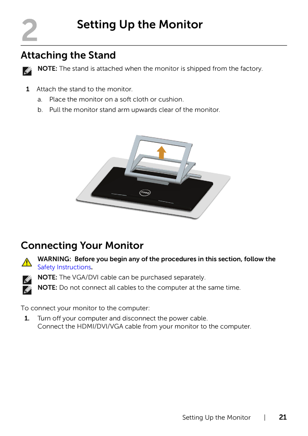 Dell S2240Tb manual Attaching the Stand, Connecting Your Monitor 