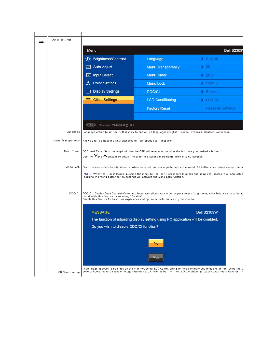 Dell S2309W appendix Ddc/Ci, LCD Conditioning 