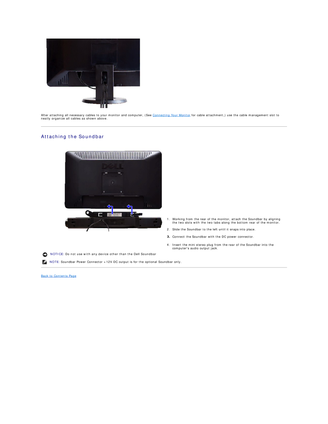 Dell S2309W appendix Attaching the Soundbar 