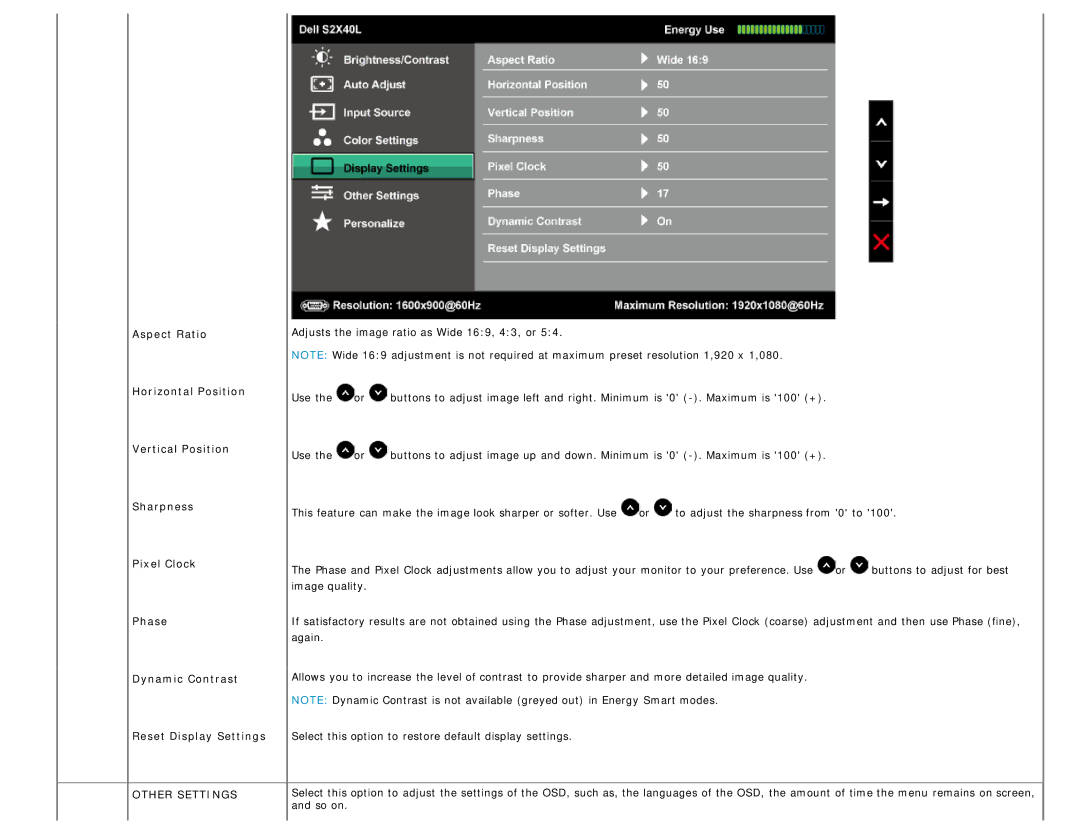 Dell S2340L appendix Other Settings 