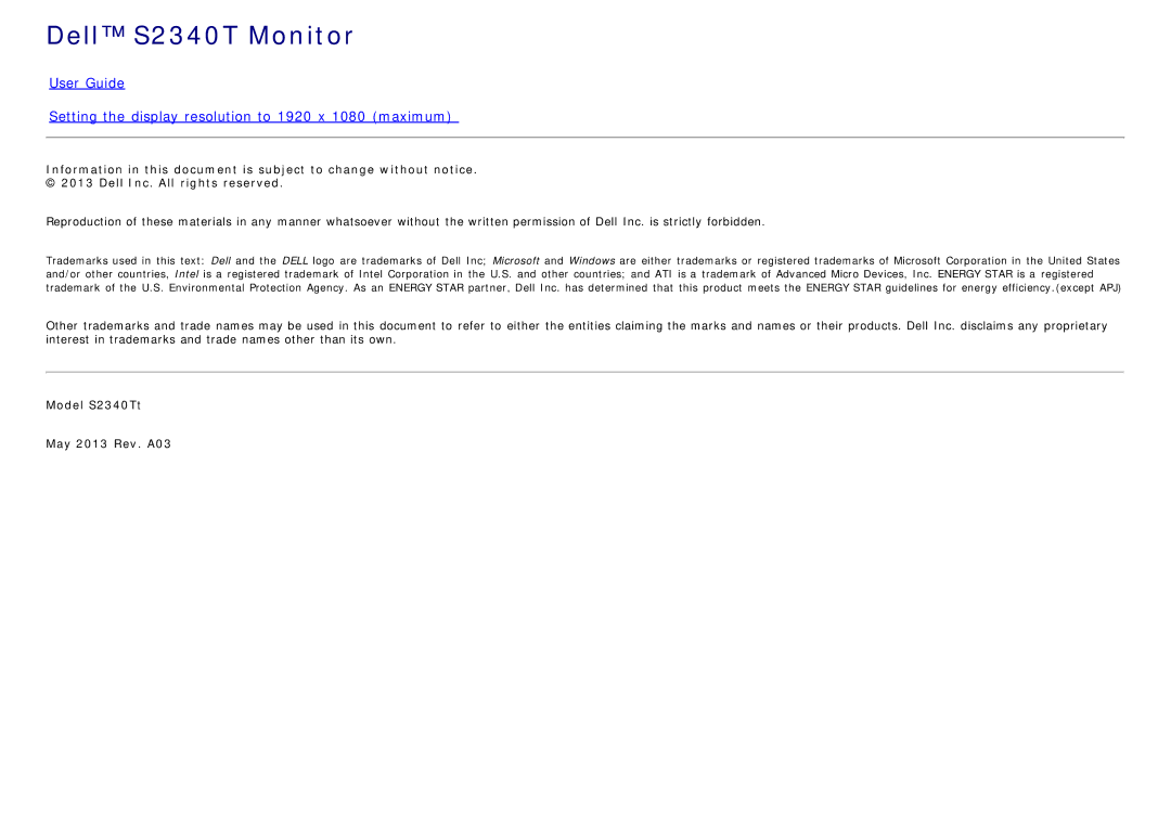 Dell manual Dell S2340T Monitor 