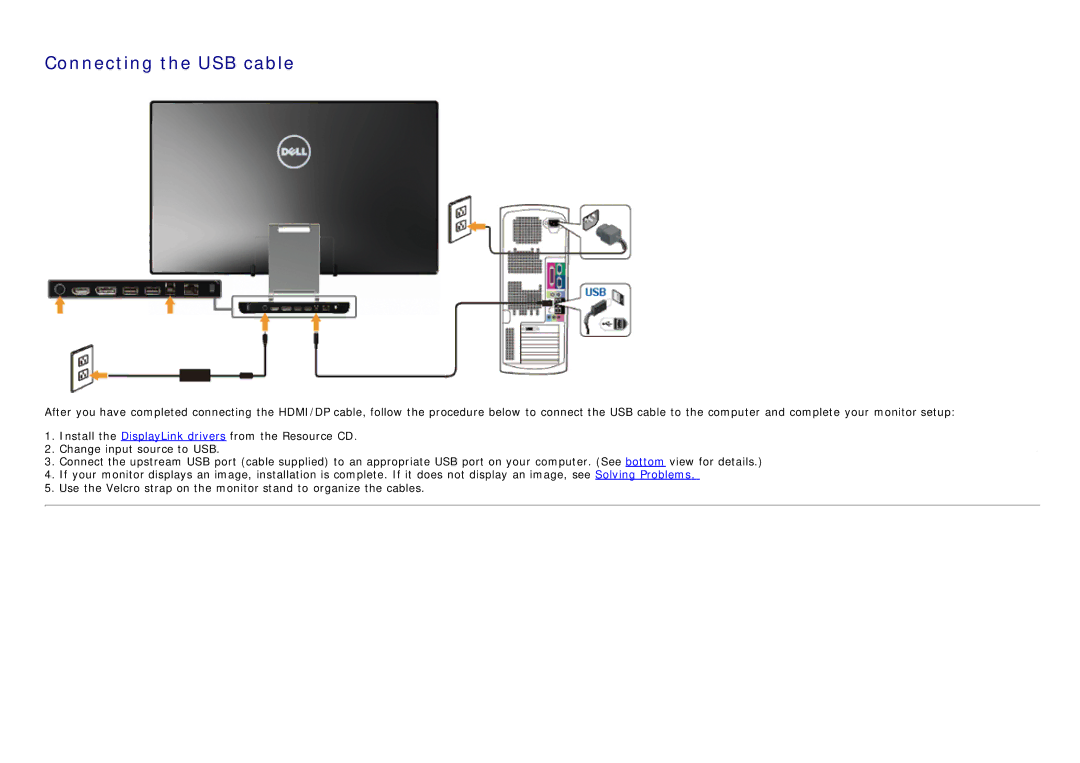 Dell S2340T manual Connecting the USB cable 