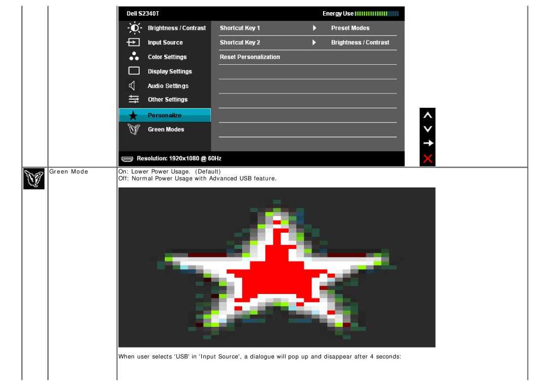 Dell S2340T manual Green Mode 