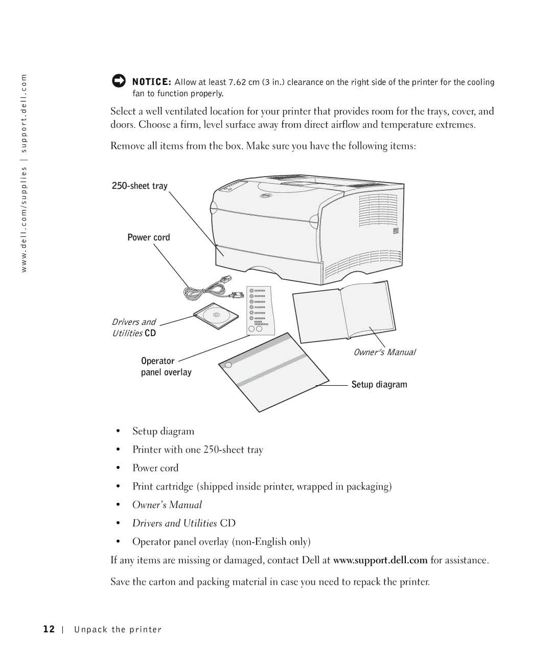 Dell S2500 owner manual Sheet tray Power cord, Setup diagram 