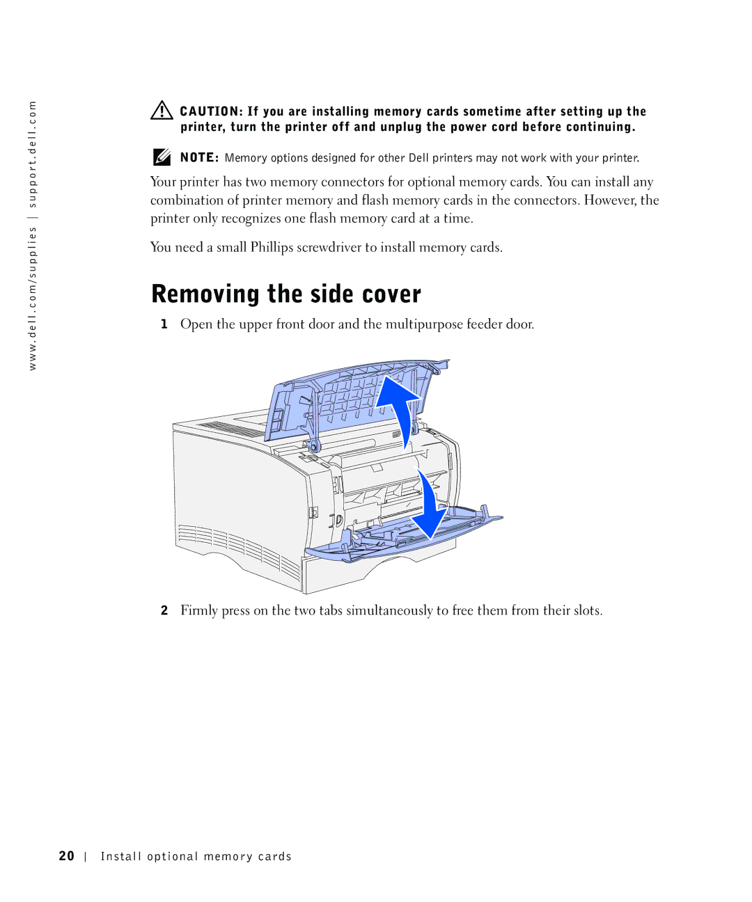 Dell S2500 owner manual Removing the side cover 