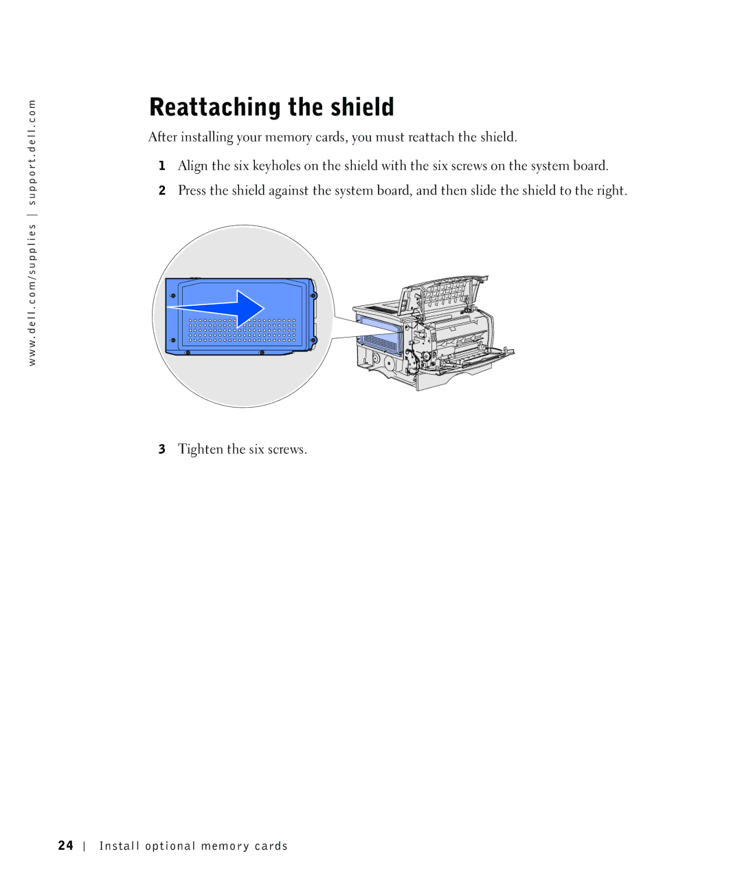 Dell S2500 owner manual Reattaching the shield 