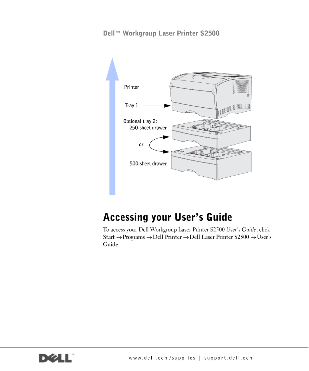 Dell S2500 owner manual Accessing your User’s Guide, Printer Tray, Sheet drawer 