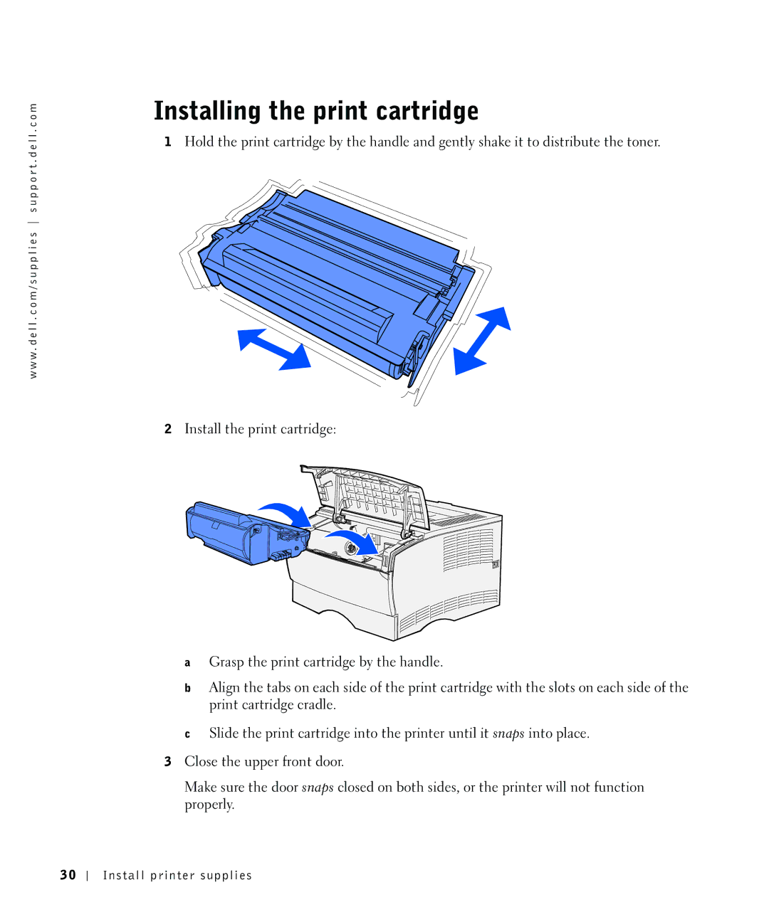 Dell S2500 owner manual Installing the print cartridge 