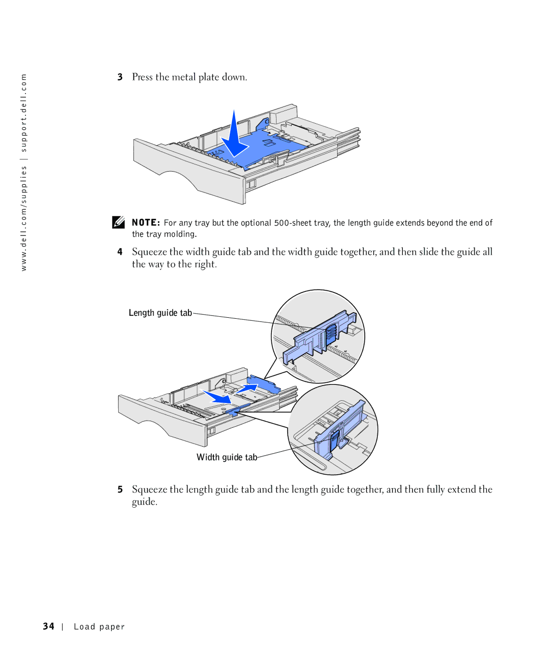 Dell S2500 owner manual Length guide tab Width guide tab 