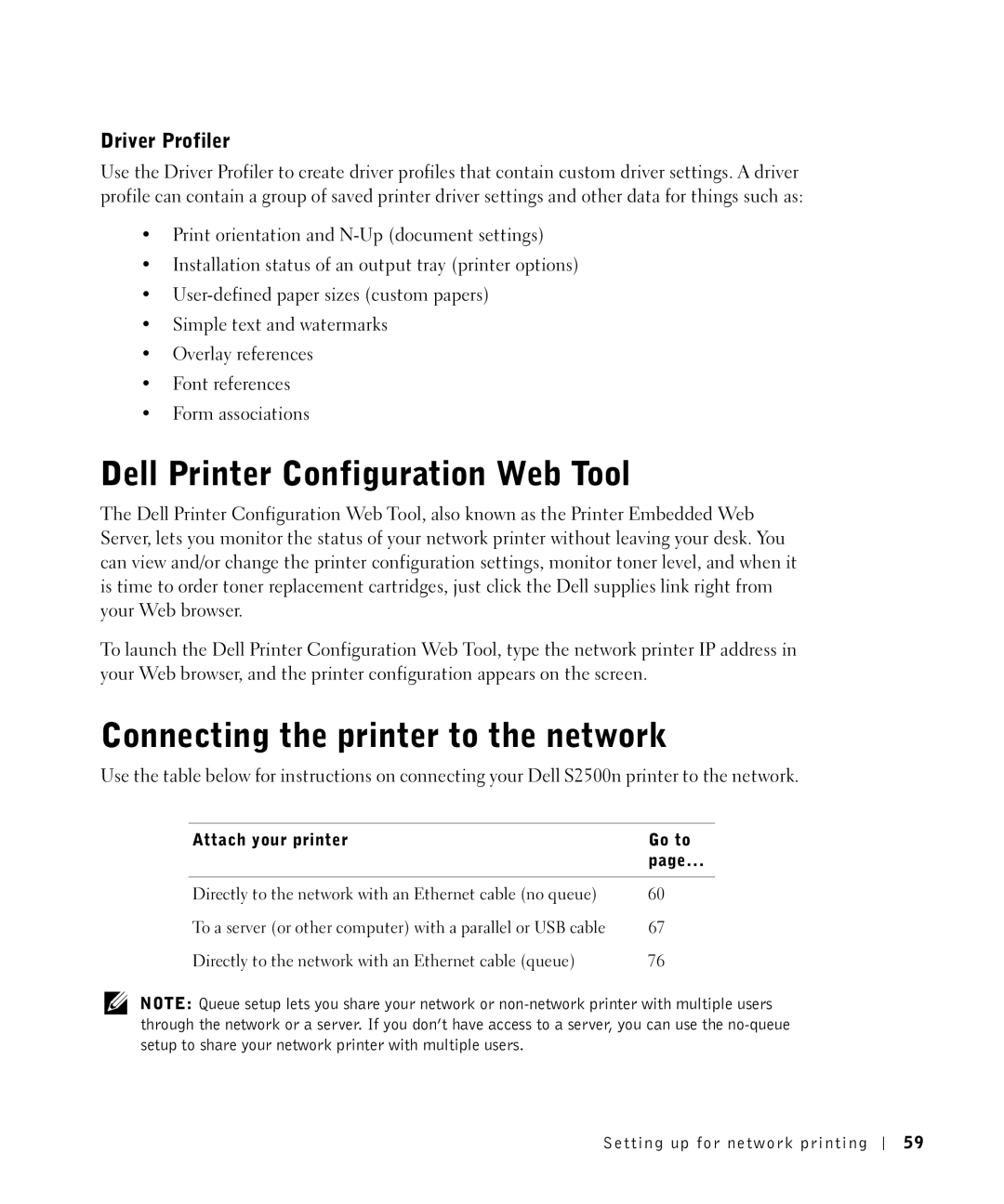 Dell S2500 Dell Printer Configuration Web Tool, Connecting the printer to the network, Attach your printer Go to 