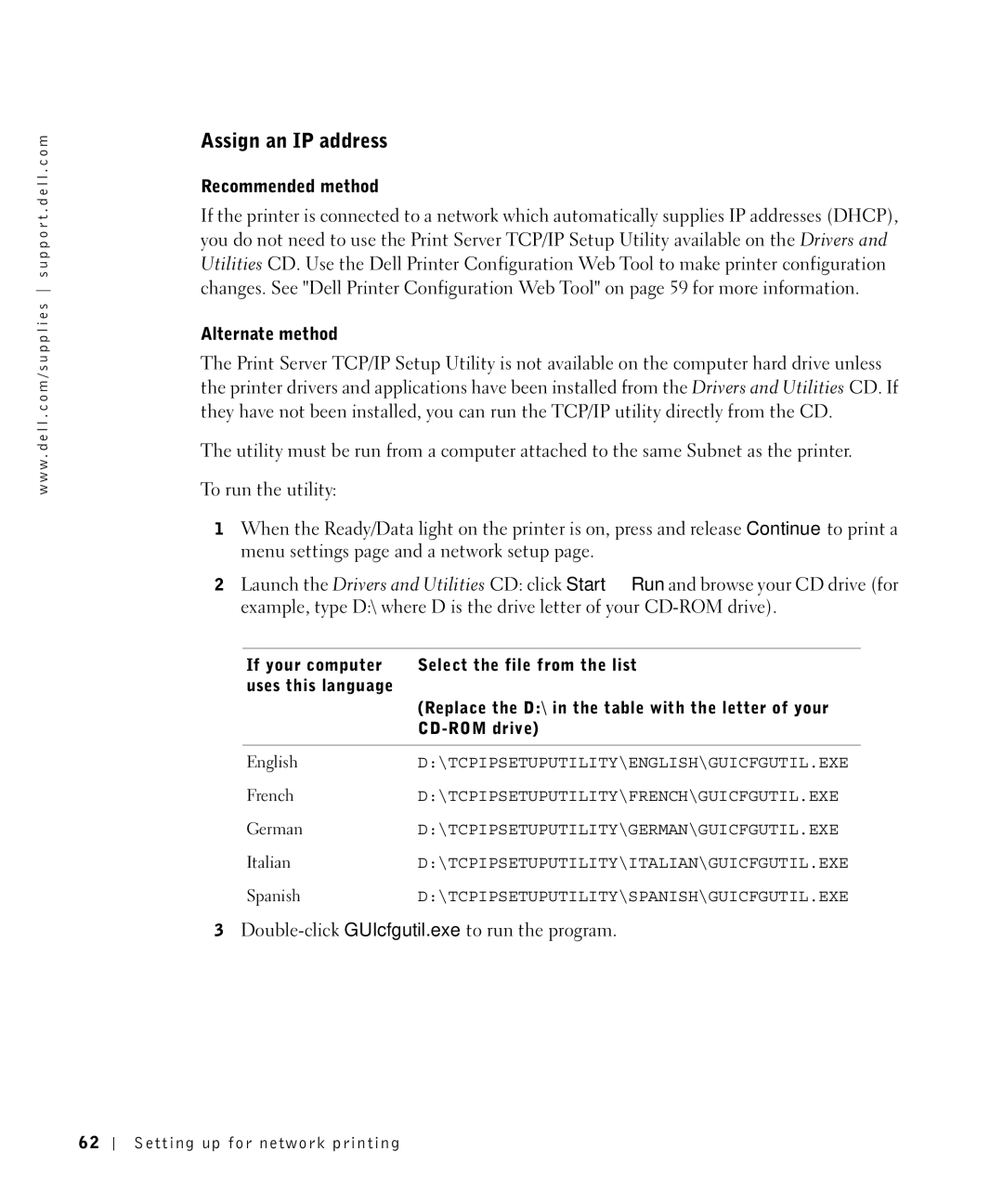 Dell S2500 owner manual Assign an IP address, Recommended method, Alternate method 