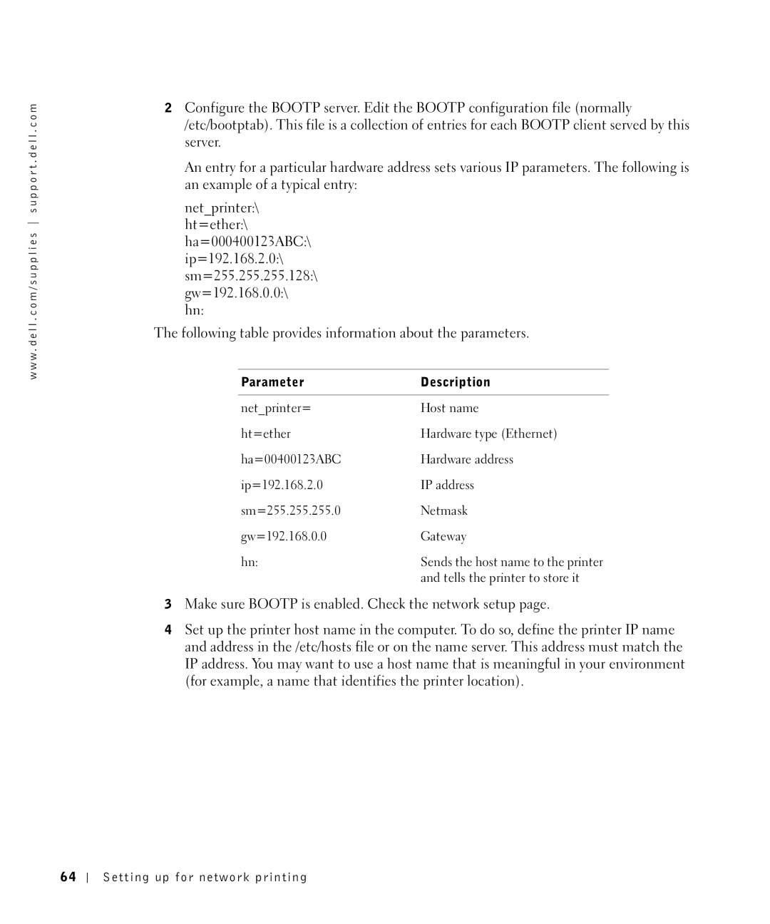 Dell S2500 owner manual Parameter Description 