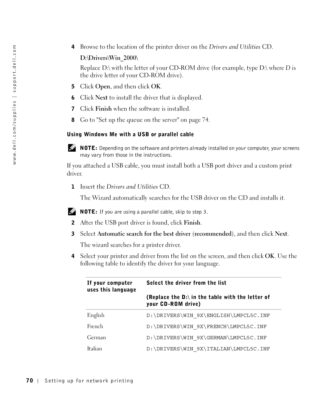 Dell S2500 owner manual Using Windows Me with a USB or parallel cable, English 