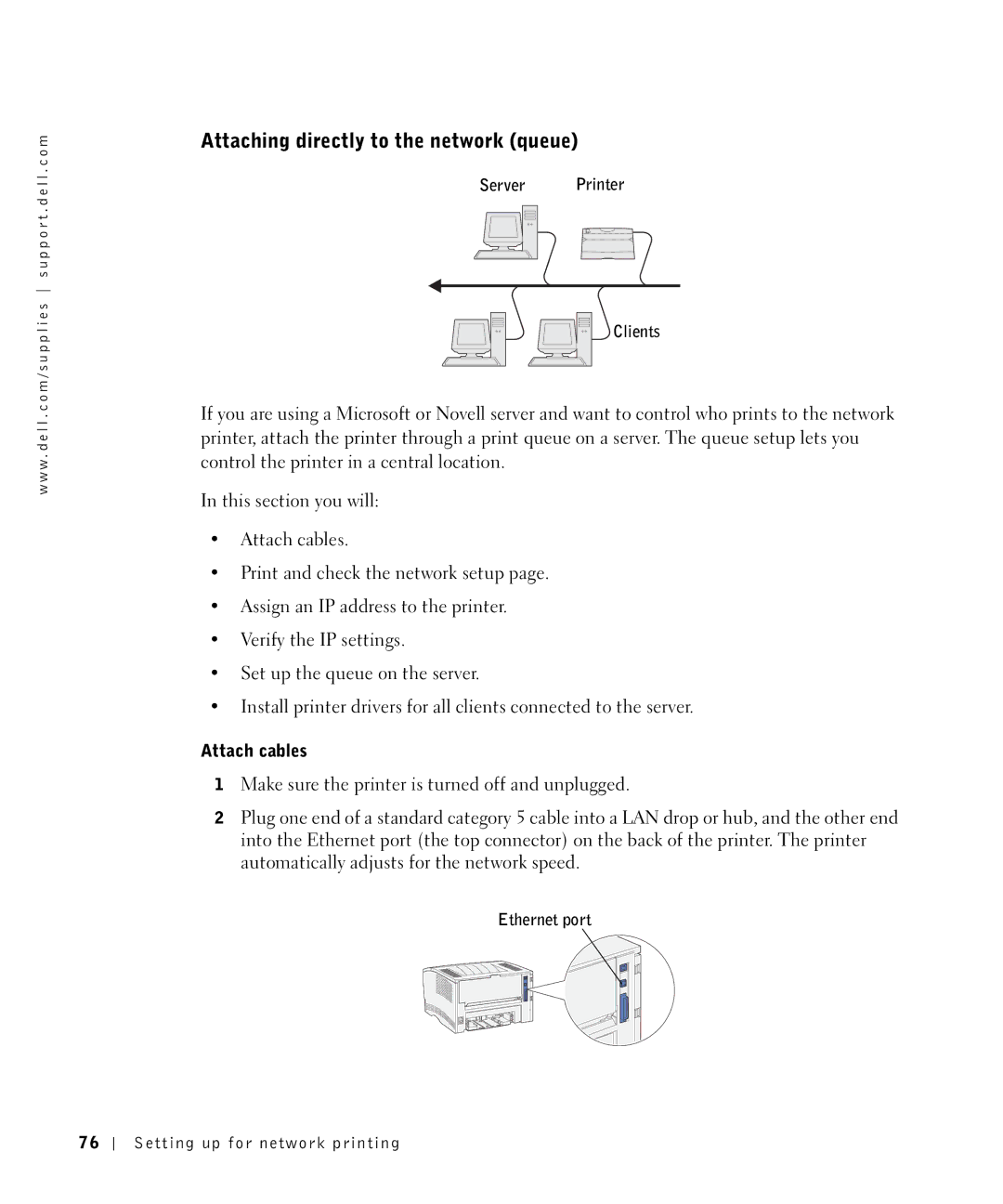 Dell S2500 owner manual Attaching directly to the network queue, Server Printer Clients 