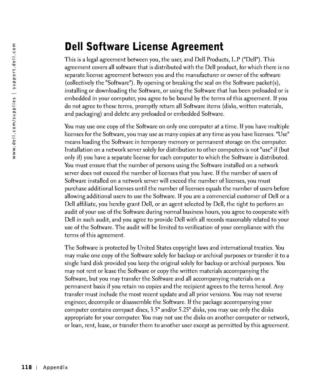 Dell S2500 owner manual Dell Software License Agreement 