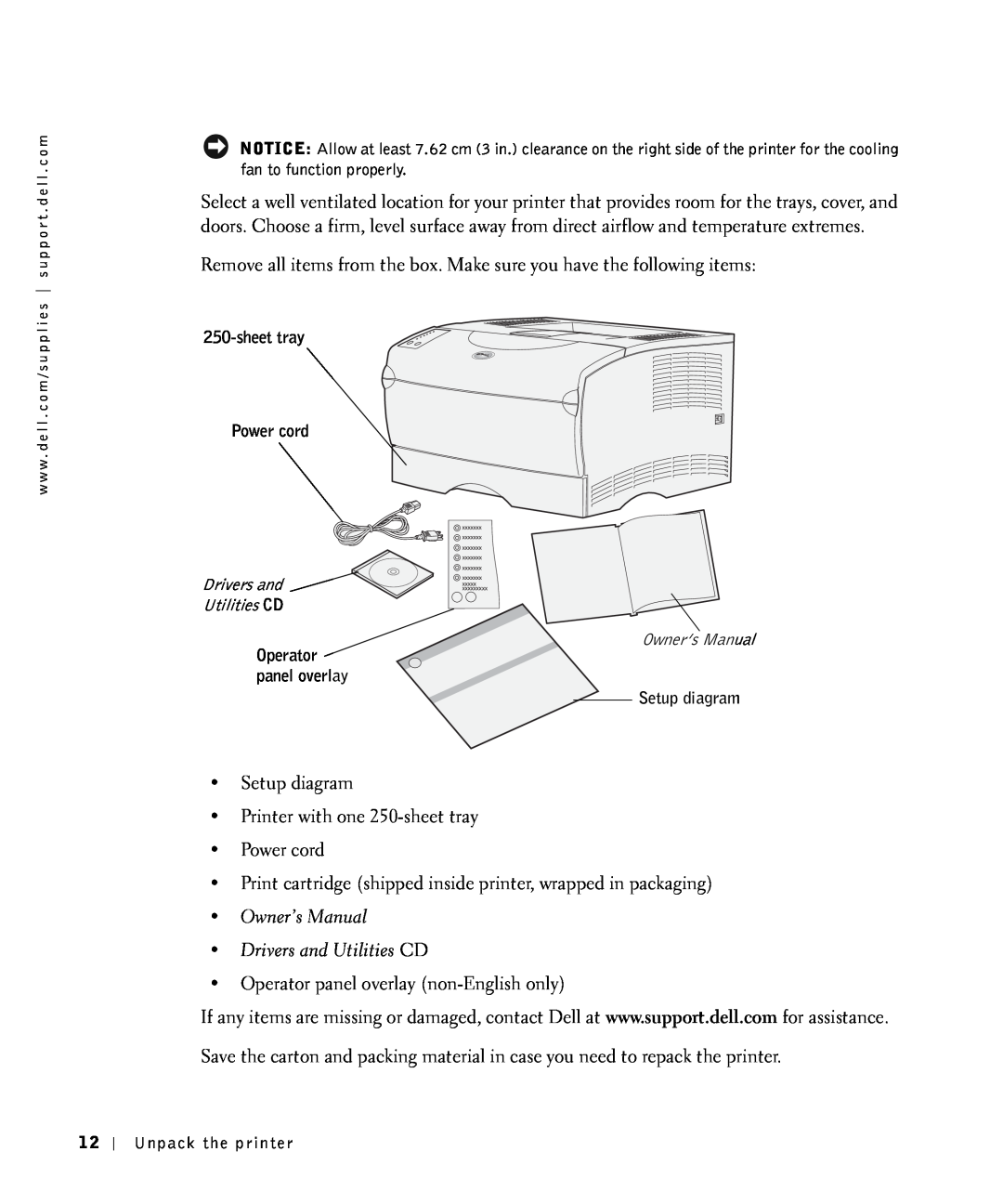 Dell S2500 Owner’s Manual Drivers and Utilities CD, Remove all items from the box. Make sure you have the following items 