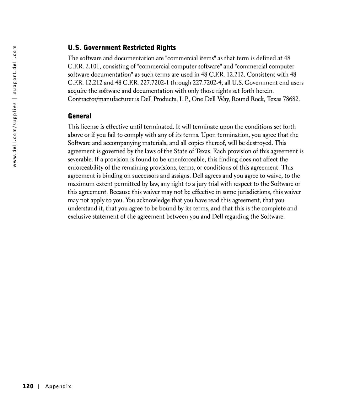 Dell S2500 owner manual U.S. Government Restricted Rights, General 