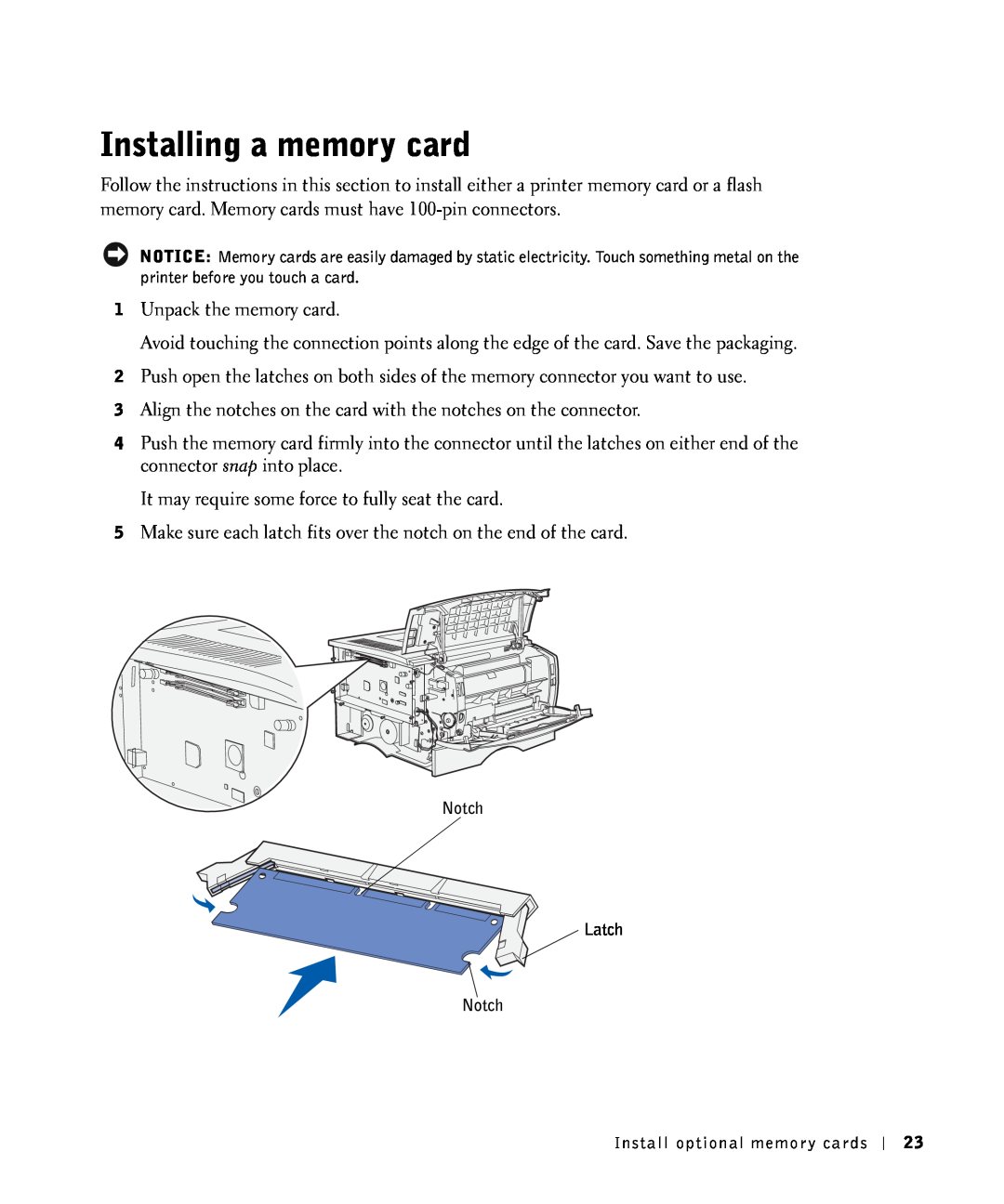 Dell S2500 owner manual Installing a memory card 