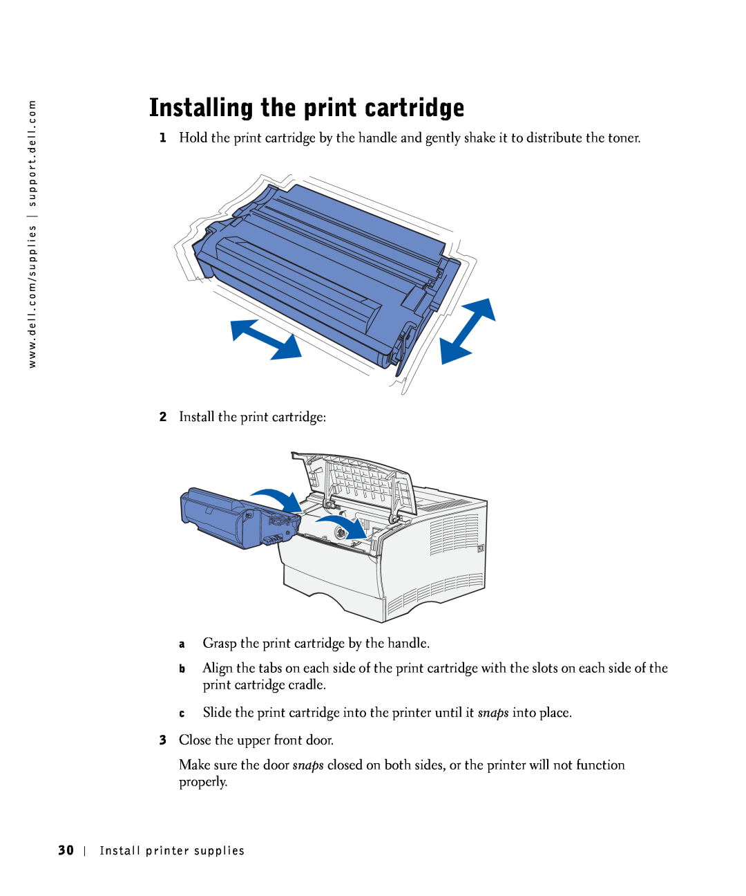 Dell S2500 owner manual Installing the print cartridge 