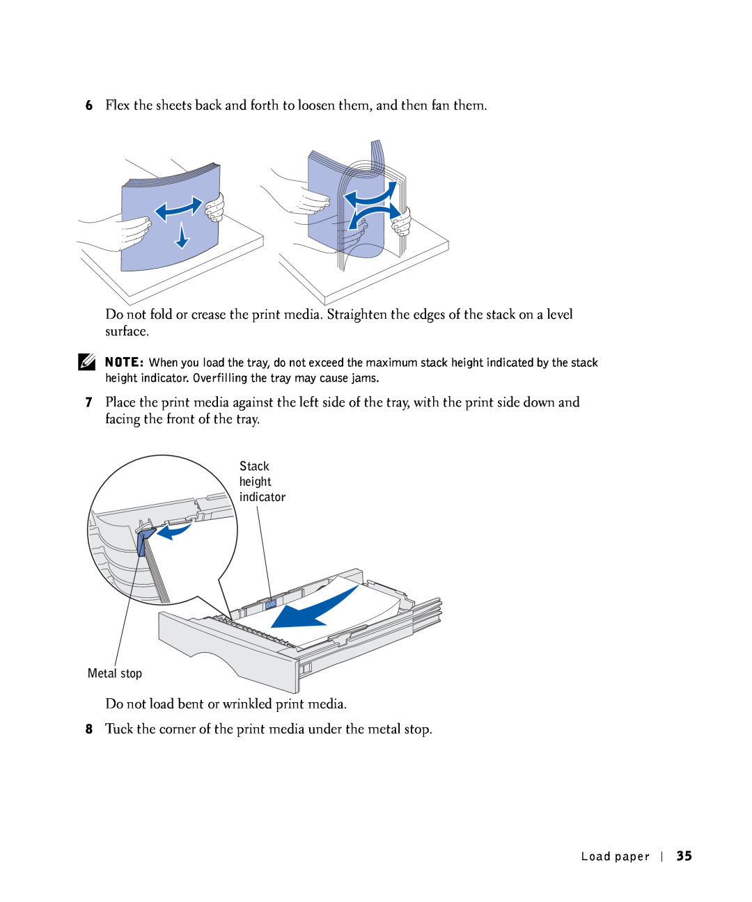 Dell S2500 owner manual Flex the sheets back and forth to loosen them, and then fan them 